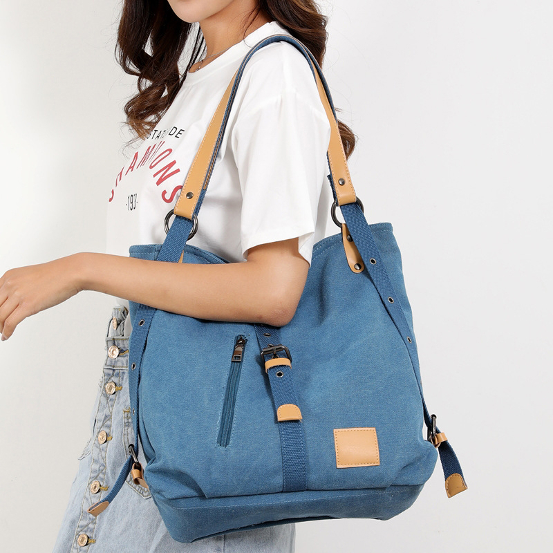 Precio de fábrica, bolso de mano Retro de lona para mujer, bolso de mano Convertible, mochila portátil, bolsos de hombro tipo shopper informales 