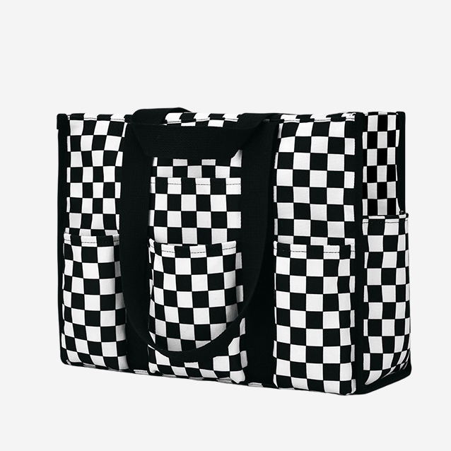 Bolso de mano para mujer con patrón de tablero de ajedrez impermeable a la moda, bolso de viaje portátil con múltiples bolsillos de gran capacidad