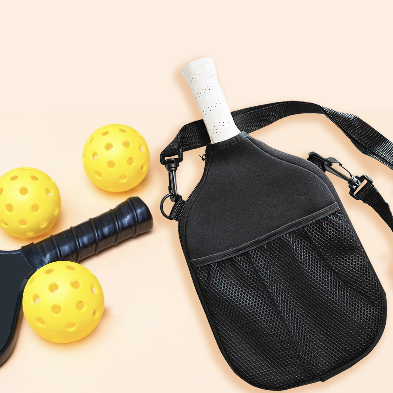 Pickleball Paddle Bag Mochila de neopreno con bolsillo de malla, correa ajustable para hombres y mujeres, deportes al aire libre
