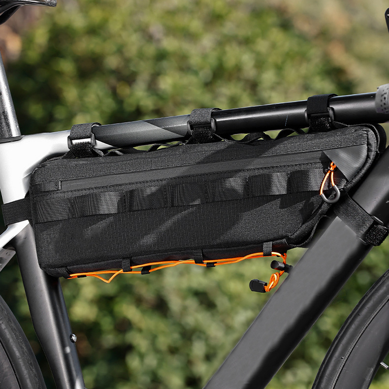Bolsa de viga transversal de tubo inferior de bicicleta de carretera de montaña de gran capacidad impermeable de poliéster con cierre de cremallera para deportes al aire libre