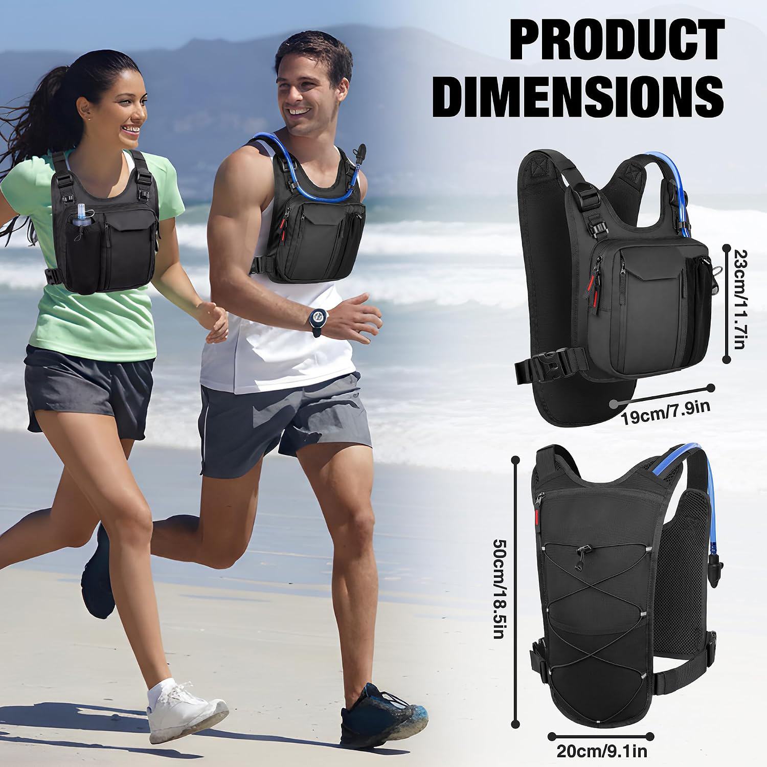 Chaleco táctico para correr para hombre con vejiga de hidratación ligera impermeable correas de mochila ajustables bolsa de agua reflectante
