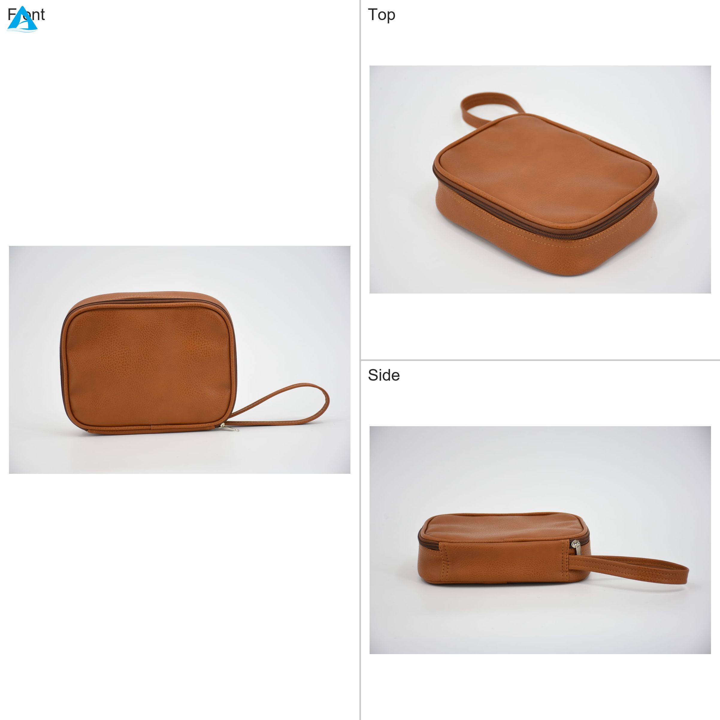 Bolsa de maquillaje y cosméticos de PU con cremallera impermeable de gran capacidad con logotipo personalizado de fábrica con mango suave para uso en viajes de mujer