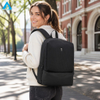 Mochila minimalista de nailon acanalado negro, mochila delgada y ligera para viajes diarios con múltiples bolsillos con cremallera para la escuela y la Oficina