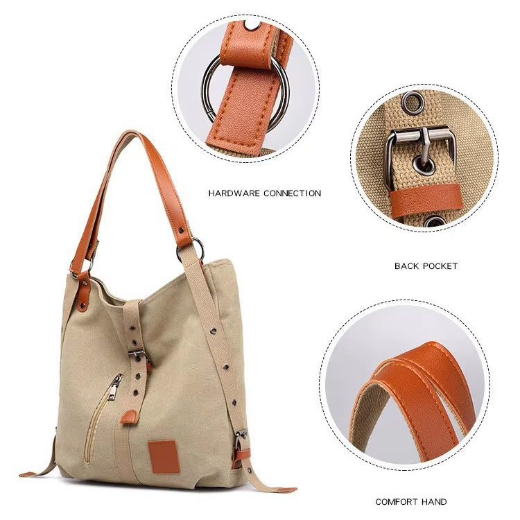 Precio de fábrica, bolso de mano Retro de lona para mujer, bolso de mano Convertible, mochila portátil, bolsos de hombro tipo shopper informales 