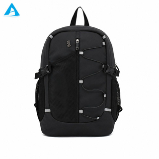 Mochila al aire libre de PU duradera personalizada, adorno reflectante, mochila deportiva resistente al agua para ordenador portátil, cordón elástico para senderismo y viajes, venta al por mayor