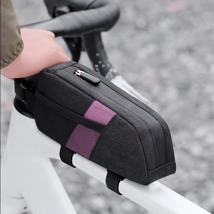 Bolsa de cuadro de bicicleta de tubo superior de bicicleta, impermeable, de poliéster, con cierre de cremallera, bolsa de almacenamiento para manillar, bolsillo para teléfono de acceso rápido para ciclismo