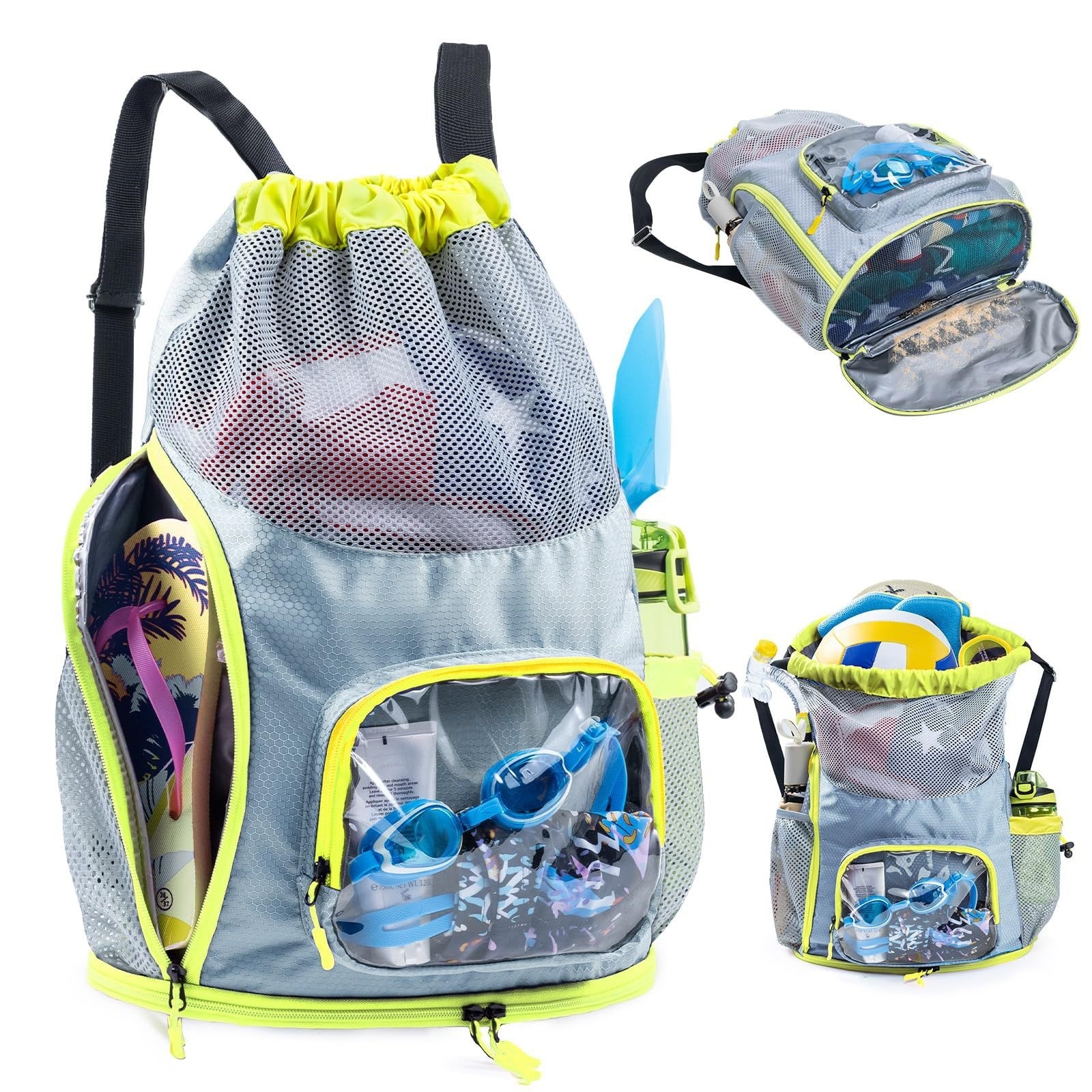 Mochila con cierre y separación en seco y húmedo para hombre y mujer, mochila deportiva para natación, malla de gran capacidad, transpirable, moda de viaje, ligera
