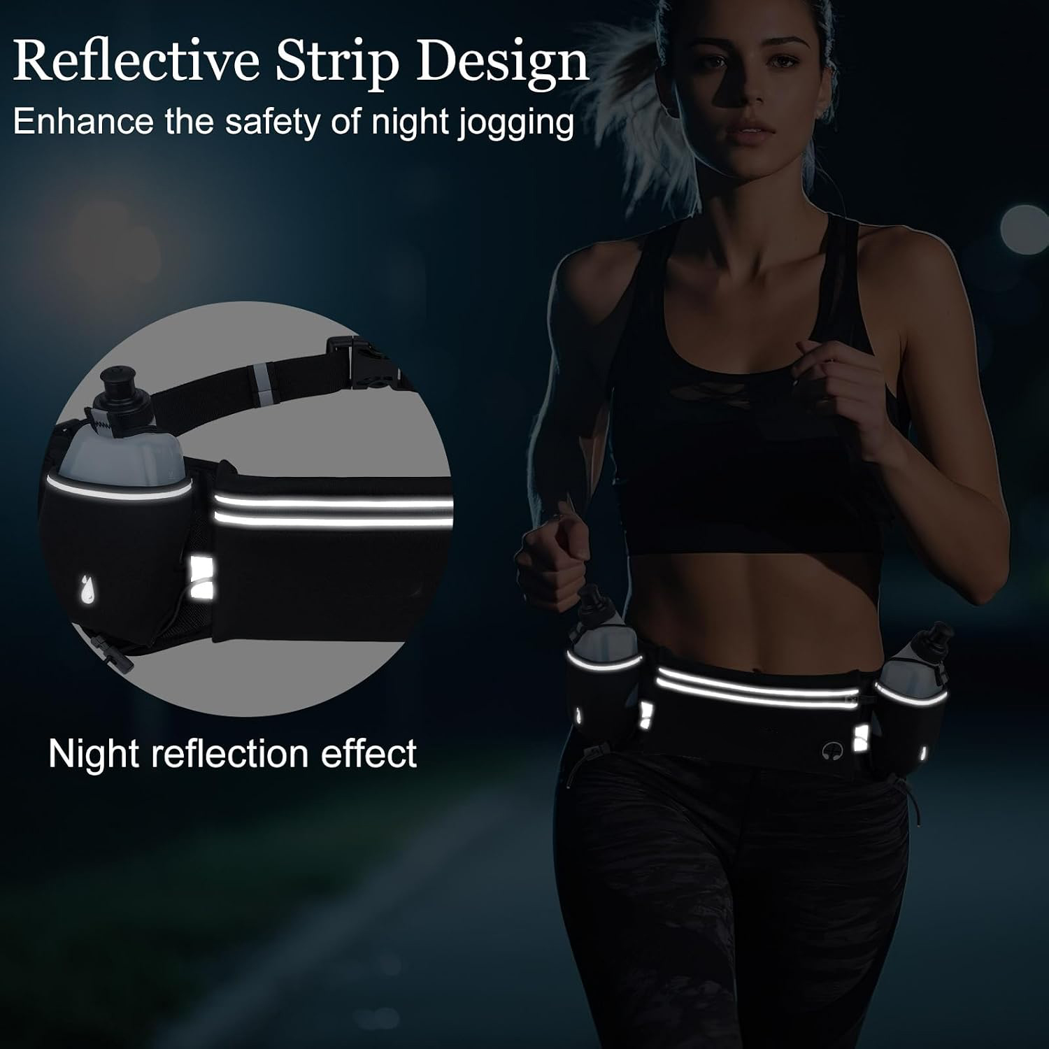 Riñonera para correr cinturón de hidratación reflectante maratón ciclismo senderismo deportes al aire libre cierre de cremallera de nailon ergonómico ajustable