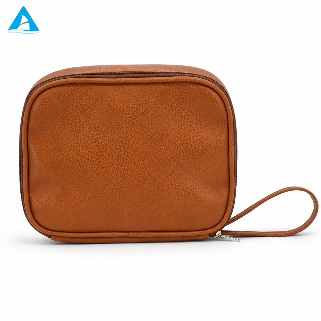 Bolsa de maquillaje y cosméticos de PU con cremallera impermeable de gran capacidad con logotipo personalizado de fábrica con mango suave para uso en viajes de mujer