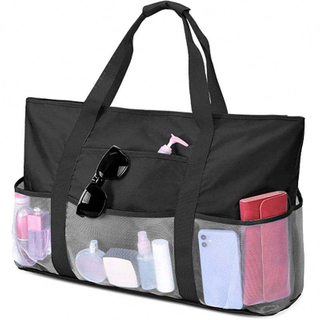 Bolsa de almacenamiento de playa impermeable de gran capacidad con logotipo personalizado y 8 bolsillos exteriores de malla para uso en bebés y maternidad