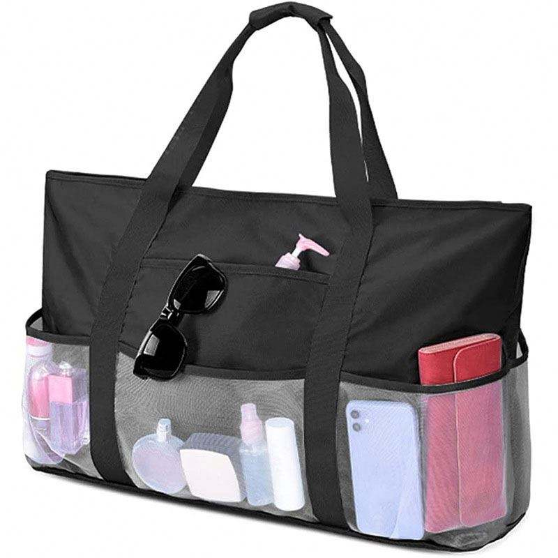 Bolsa de almacenamiento de playa impermeable de gran capacidad con logotipo personalizado y 8 bolsillos exteriores de malla para uso en bebés y maternidad
