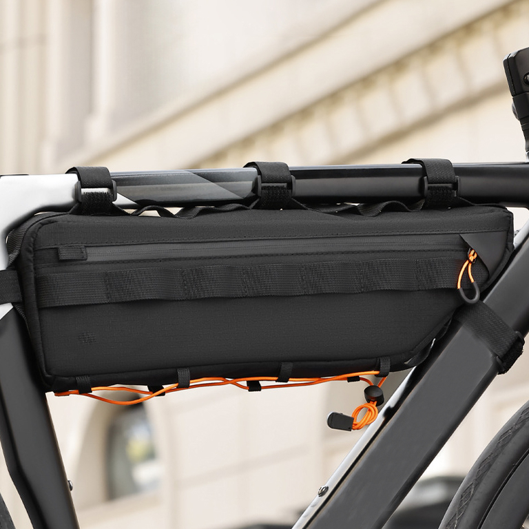 Bolsa de viga transversal de tubo inferior de bicicleta de carretera de montaña de gran capacidad impermeable de poliéster con cierre de cremallera para deportes al aire libre