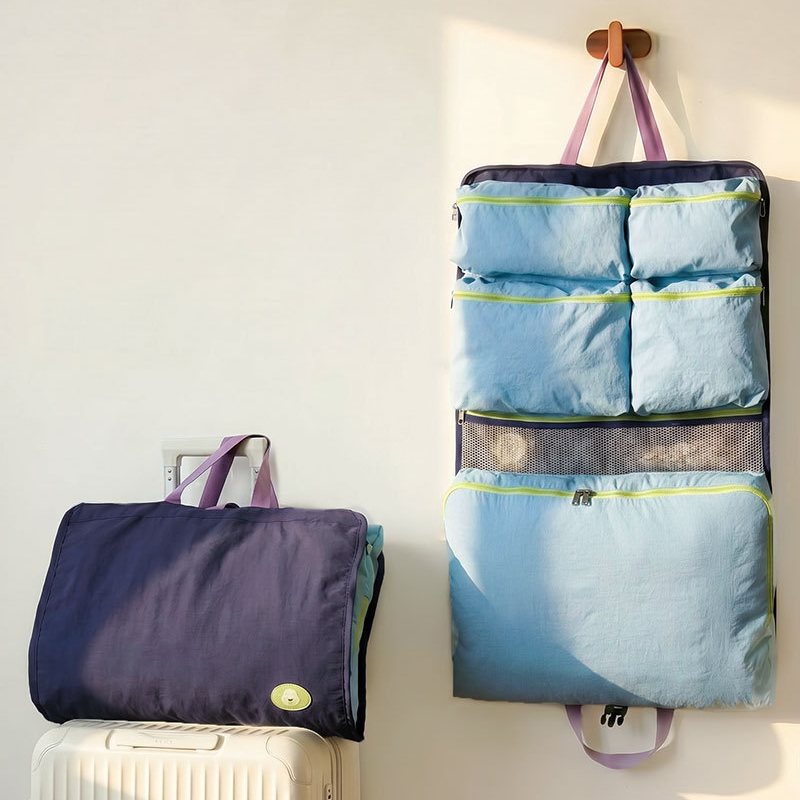 Bolsa organizadora de ropa con compartimentos con cremallera 6 en 1, bolso de viaje multifunción, bolsa de almacenamiento de ropa interior colgante portátil