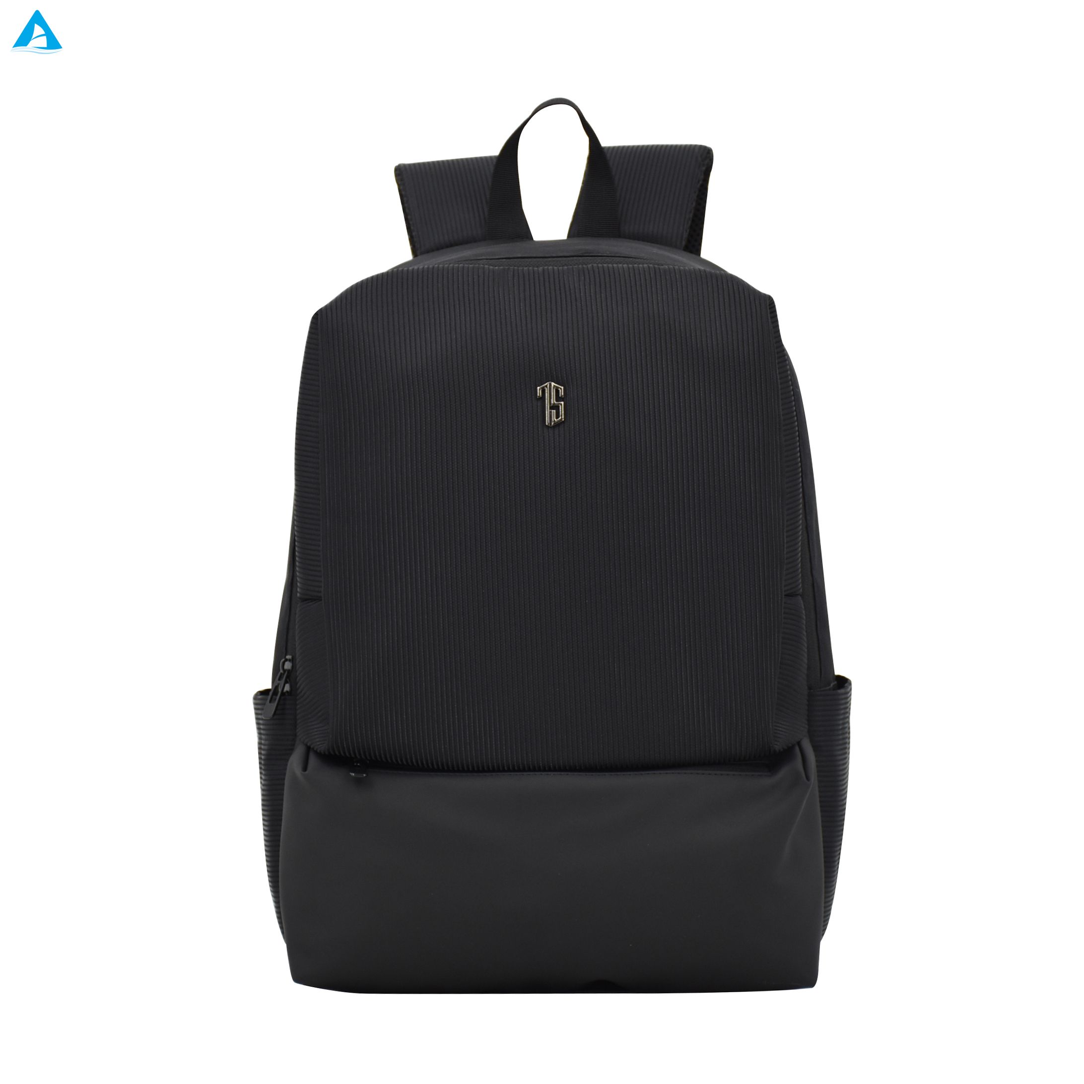 Mochila minimalista de nailon acanalado negro, mochila delgada y ligera para viajes diarios con múltiples bolsillos con cremallera para la escuela y la Oficina