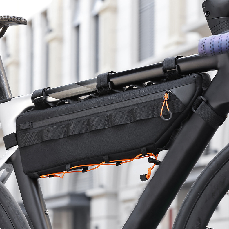 Bolsa de viga transversal de tubo inferior de bicicleta de carretera de montaña de gran capacidad impermeable de poliéster con cierre de cremallera para deportes al aire libre