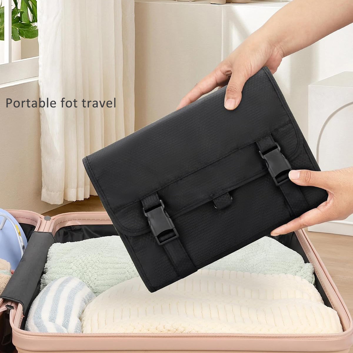 Bolsa de aseo colgante impermeable a la moda personalizada, bolsas plegables de cosméticos de viaje portátiles de gran capacidad para hombres y mujeres