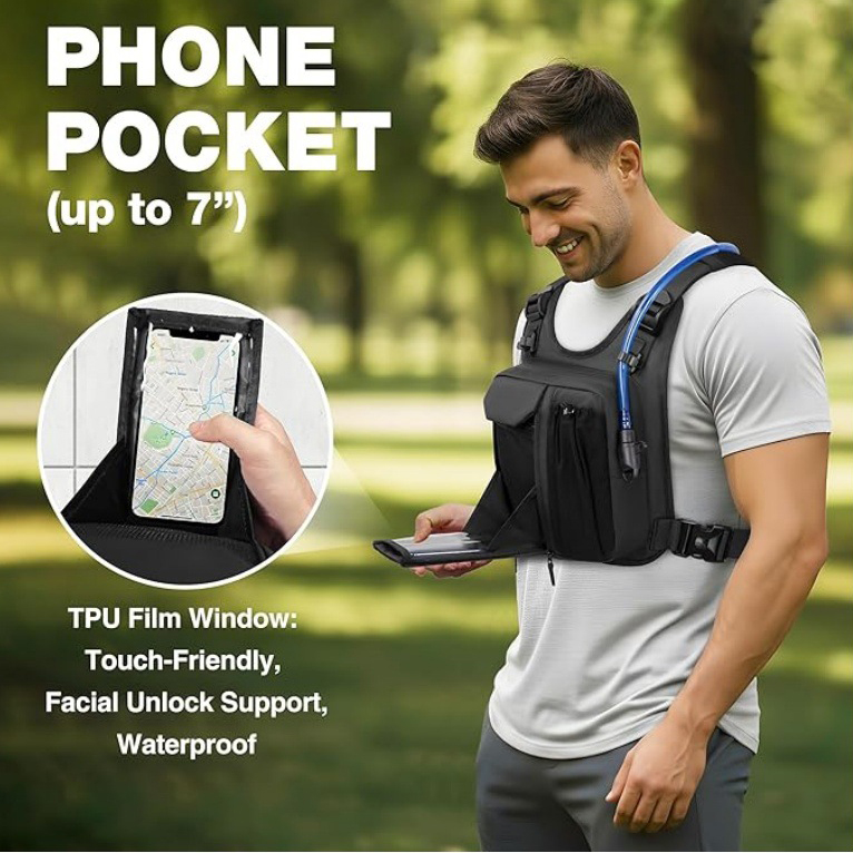 Chaleco táctico para correr para hombre con vejiga de hidratación ligera impermeable correas de mochila ajustables bolsa de agua reflectante