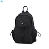 Bolso de hombro negro Mochila pequeña de nailon de primera calidad resistente al agua con bolsillo con solapa y bolsillos laterales con cordón para uso diario