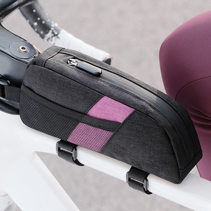 Bolsa de cuadro de bicicleta de tubo superior de bicicleta, impermeable, de poliéster, con cierre de cremallera, bolsa de almacenamiento para manillar, bolsillo para teléfono de acceso rápido para ciclismo