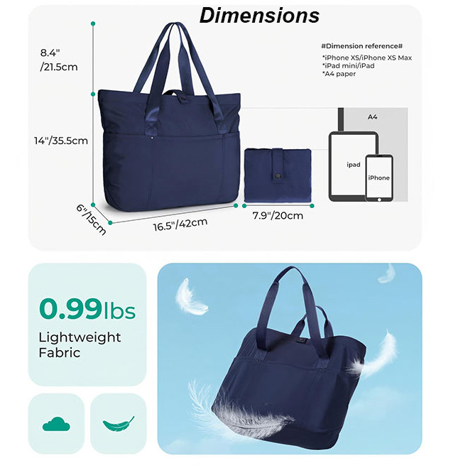Venta al por mayor, bolso de mano plegable personalizado de 20L, bolso de hombro ligero y resistente al agua de Color sólido para las compras diarias de las mujeres