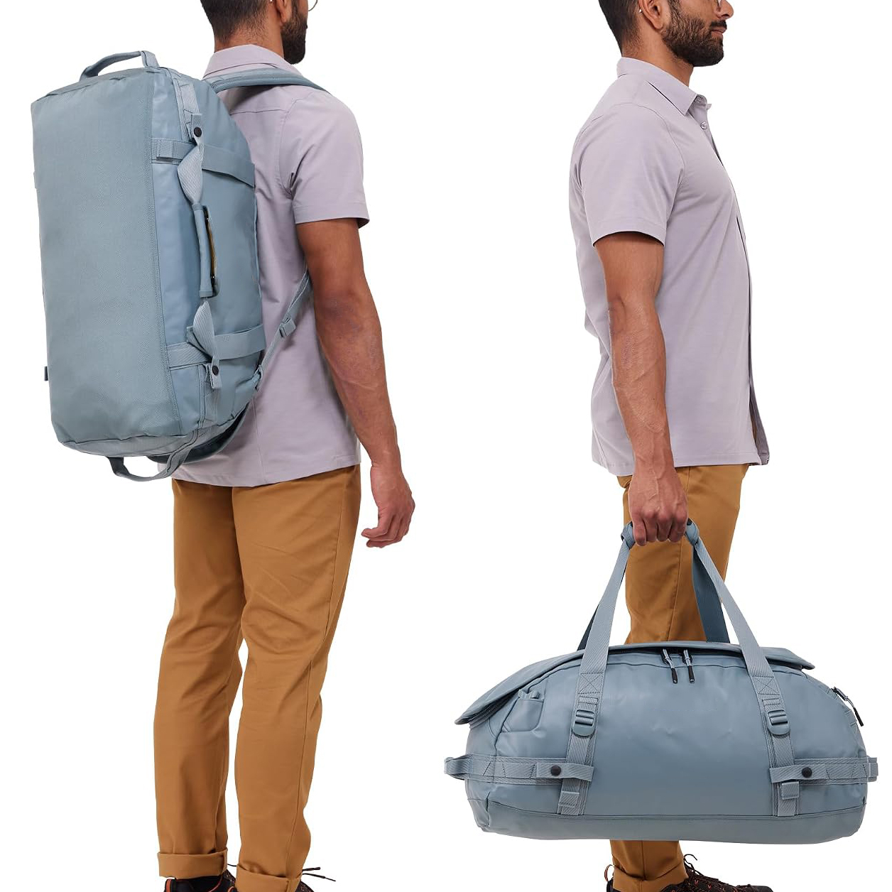 Bolsa de lona 2 en 1 impermeable portátil BSCI, mochila de viaje deportiva al aire libre de gran capacidad con logotipo impreso personalizado para hombres y mujeres