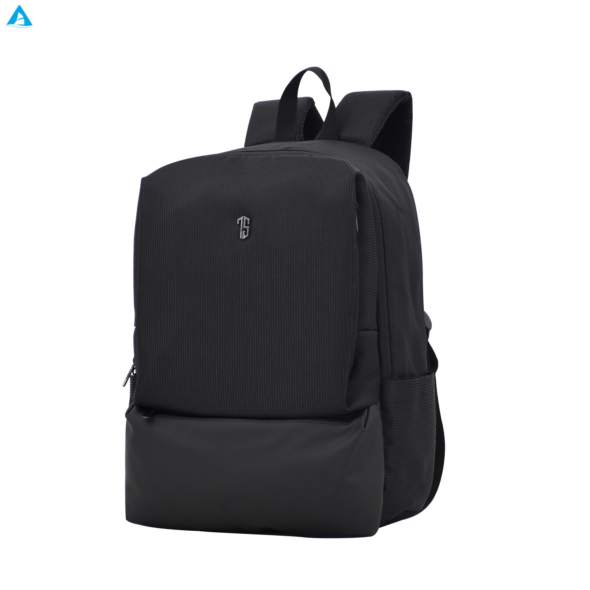 Mochila minimalista de nailon acanalado negro, mochila delgada y ligera para viajes diarios con múltiples bolsillos con cremallera para la escuela y la Oficina