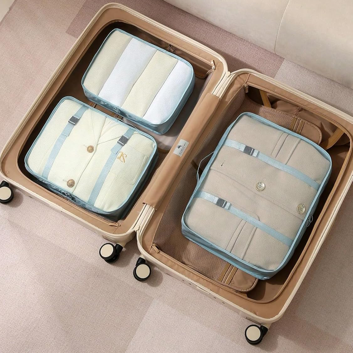 Venta al por mayor, juego de cubos de embalaje de viaje con cremallera ligera minimalista, juego de almacenamiento de equipaje de gran capacidad para uso comercial en viajes