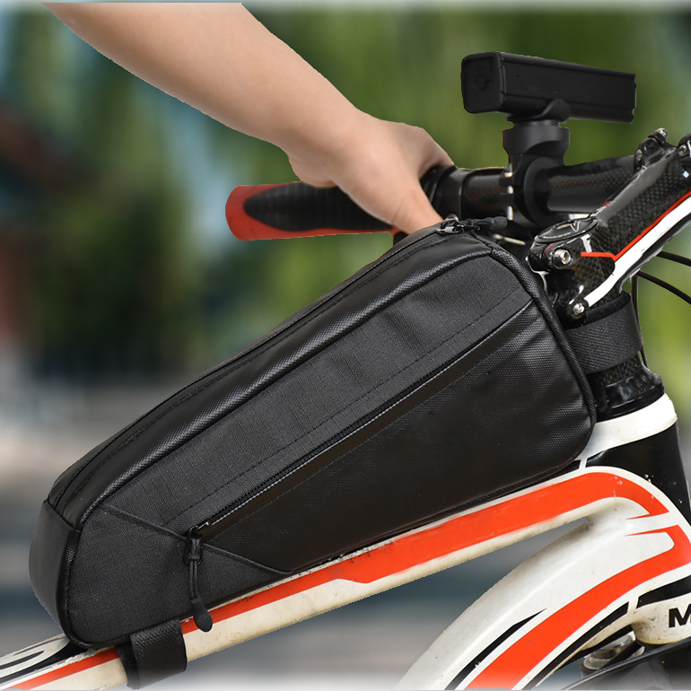 Fabricante, venta directa, equipo de ciclismo negro, bolsa impermeable para tubo superior de bicicleta de carretera, bolsa de cuadro frontal para bicicletas para todas las estaciones