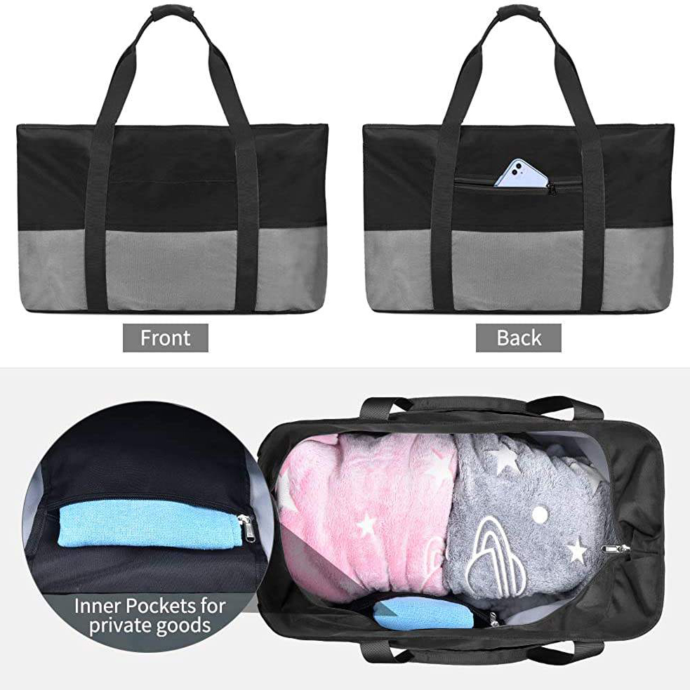 Bolsa de almacenamiento de playa impermeable de gran capacidad con logotipo personalizado y 8 bolsillos exteriores de malla para uso en bebés y maternidad