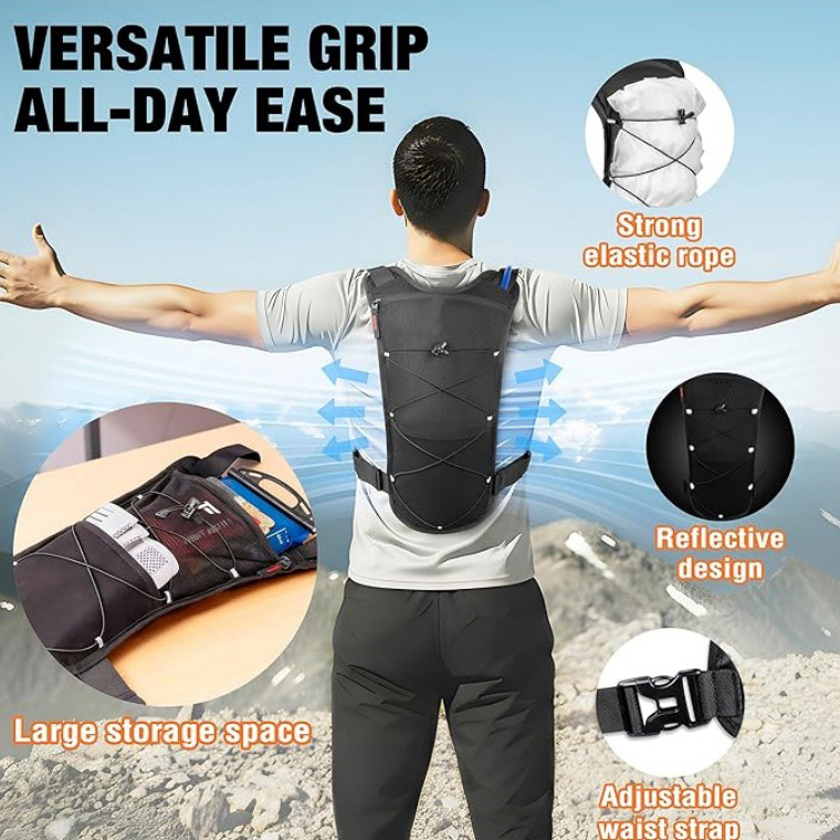 Chaleco táctico para correr para hombre con vejiga de hidratación ligera impermeable correas de mochila ajustables bolsa de agua reflectante