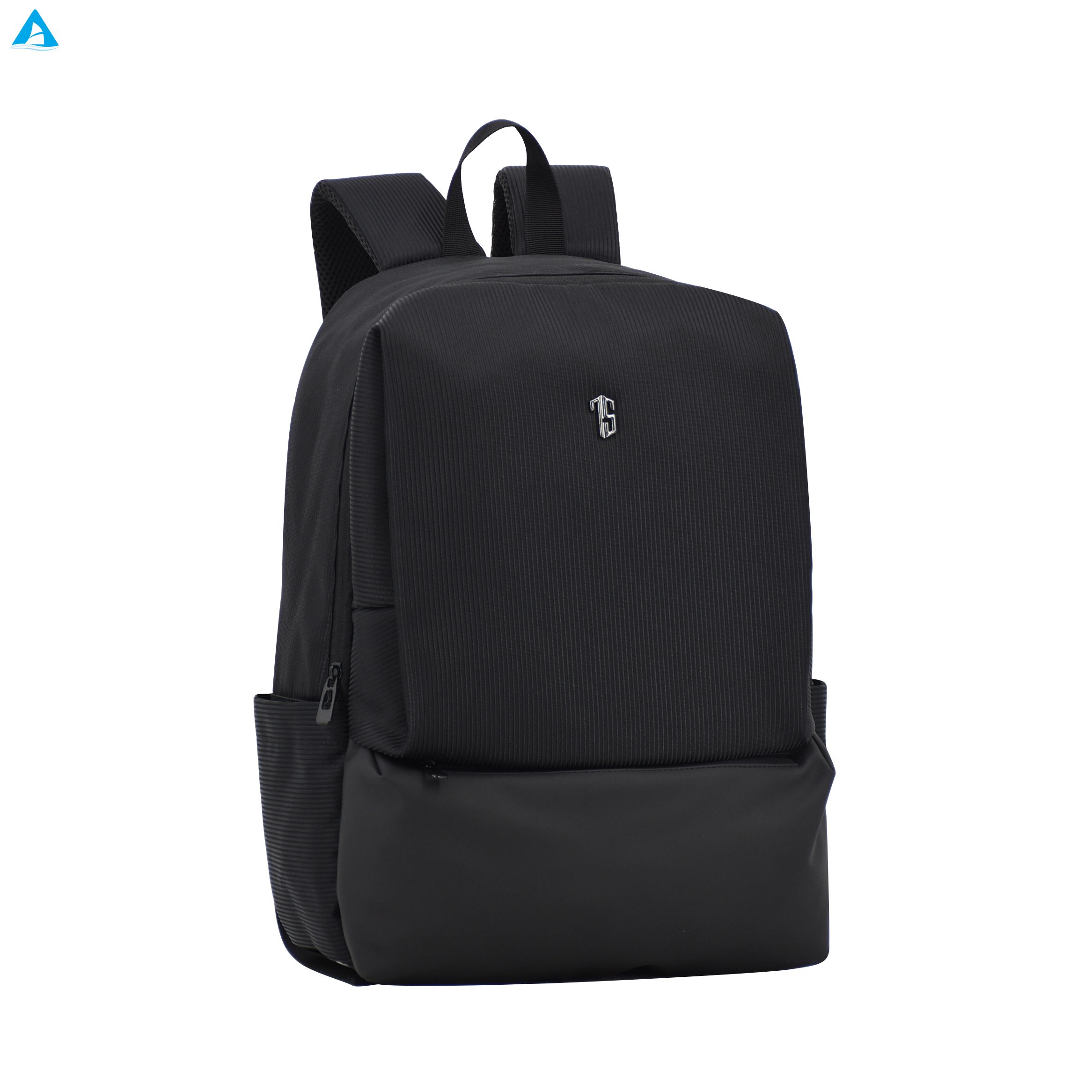 Mochila minimalista de nailon acanalado negro, mochila delgada y ligera para viajes diarios con múltiples bolsillos con cremallera para la escuela y la Oficina