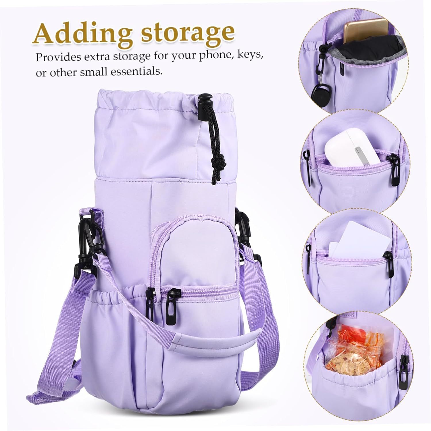 Bolso cruzado portátil personalizado para botella de agua con cordón, bolso ligero con aislamiento para taza de agua, con múltiples bolsillos de almacenamiento