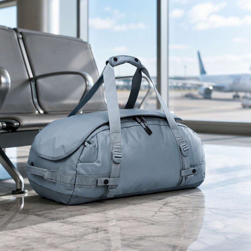 Bolsa de lona 2 en 1 impermeable portátil BSCI, mochila de viaje deportiva al aire libre de gran capacidad con logotipo impreso personalizado para hombres y mujeres