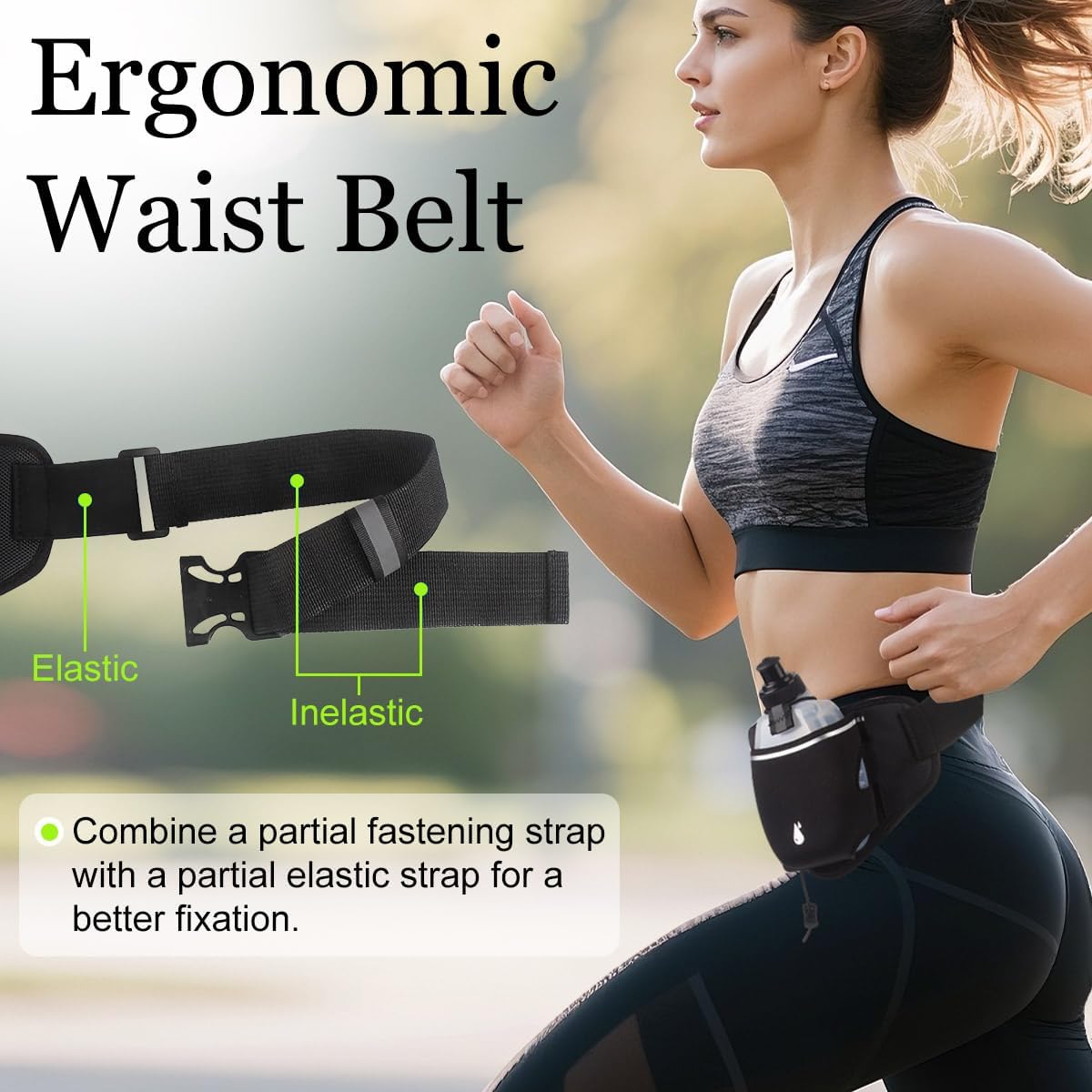 Riñonera para correr cinturón de hidratación reflectante maratón ciclismo senderismo deportes al aire libre cierre de cremallera de nailon ergonómico ajustable