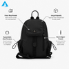 Bolso de hombro negro Mochila pequeña de nailon de primera calidad resistente al agua con bolsillo con solapa y bolsillos laterales con cordón para uso diario